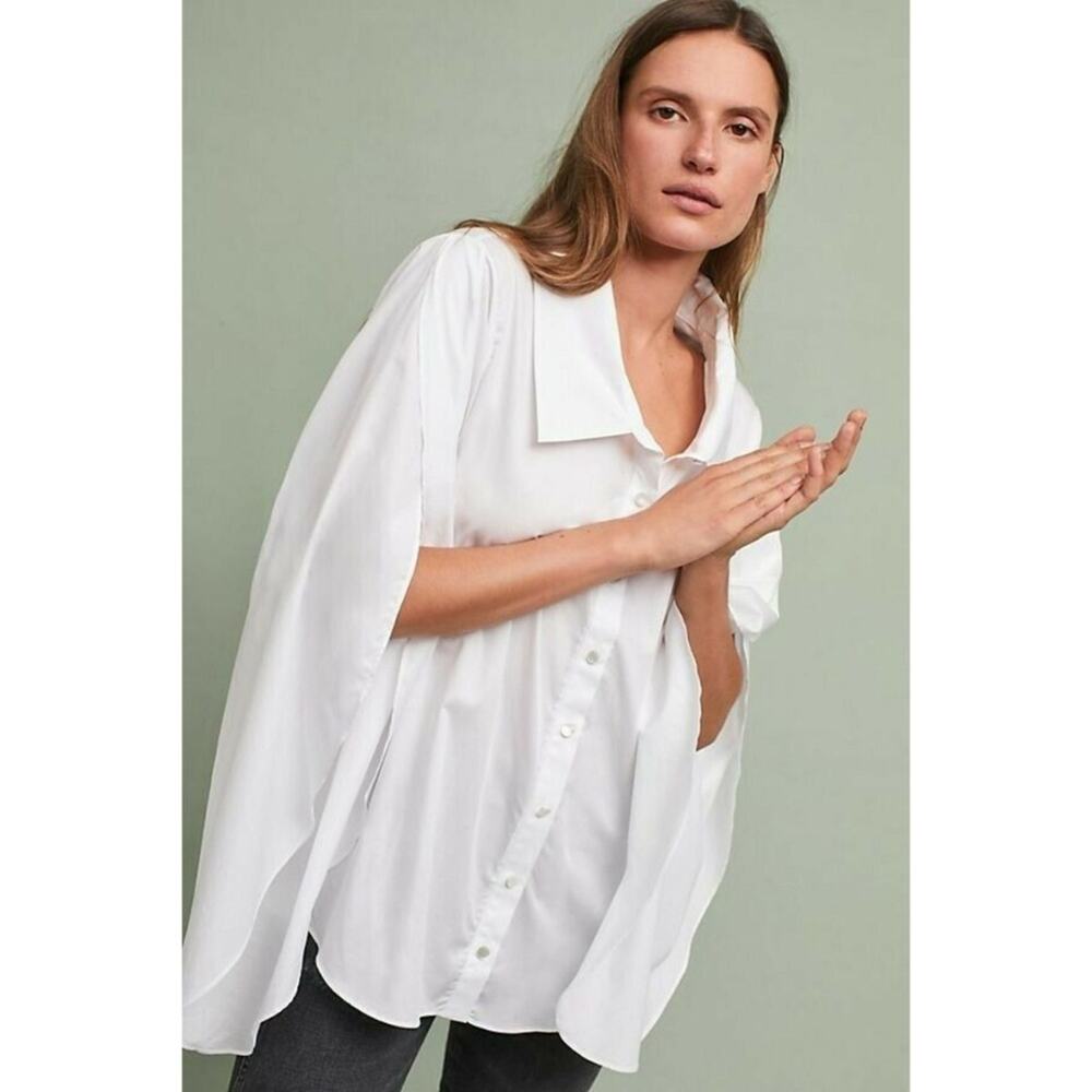 New Anthropologie x Harshman Luma Buttondown Shirt Sz Small White Tulip Sleeve